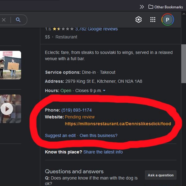 Some funny Q&A from Google for the Kingston Ontario restaurant that