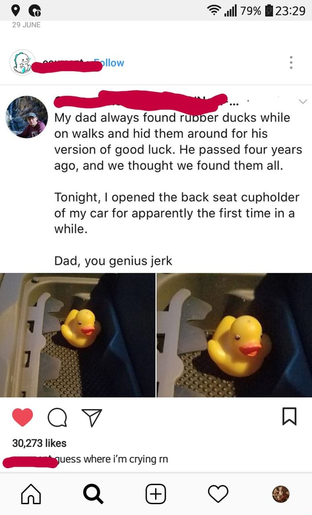 96 ll 79% Bi @ My on dad walks and found hid rubber them ducks around while his on walks and hid them around his version of good