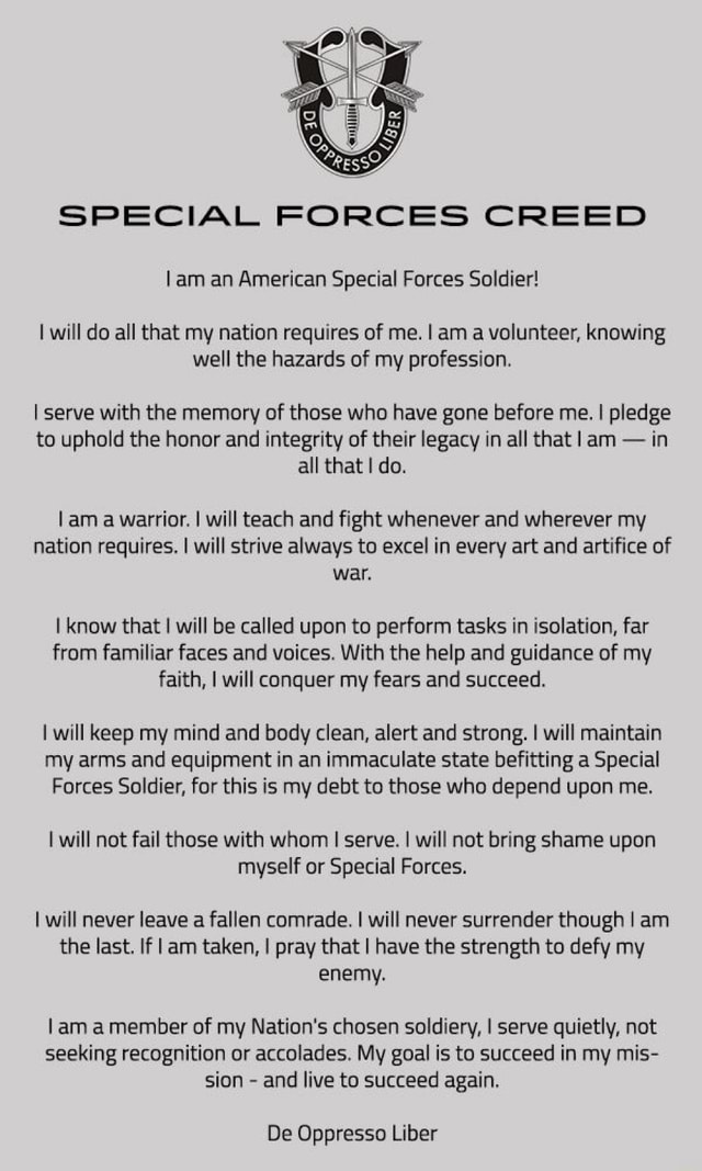 SPECIAL FORCES CREED I am an American Special Forces Soldier! I will do ...