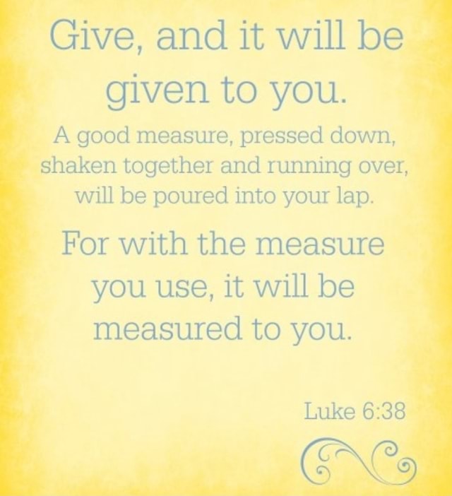 Give and it will be given to you a good measure pressed down shaken