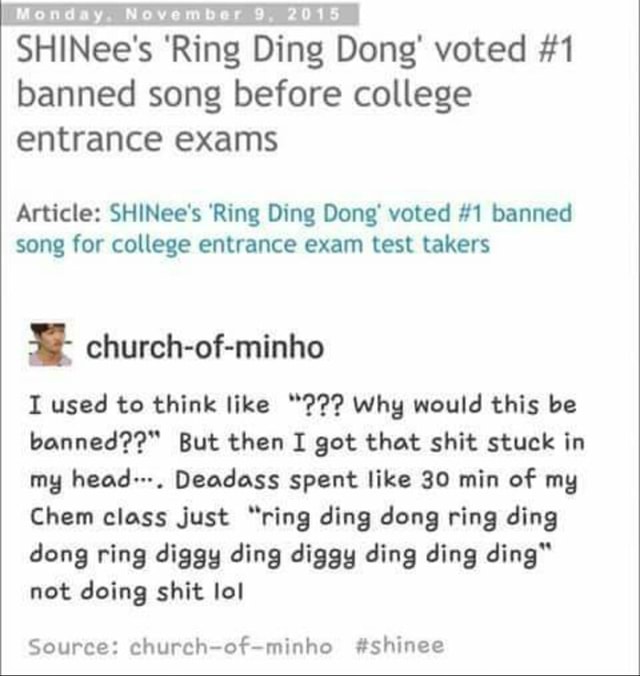 Shinee S Ring Ding Dong Voted 1 Banned Song Before College Entrance Exams Article Shinee S Ring Ding Dong Voted 1 Banned Song For College Entrance Exam Test Takers I Church Of Minho I Used To