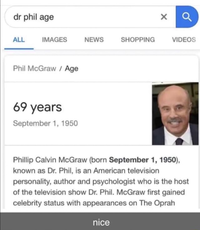 Dr Phil B Phil McGraw / Age 69 Years September 1. 1950 Phillip Calvin ...