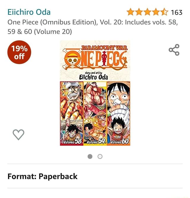 Eiichiro Oda 163 One Piece Omnibus Edition Vol Includes Vols 58 59 60 Volume 19 Off Format Paperback Ifunny