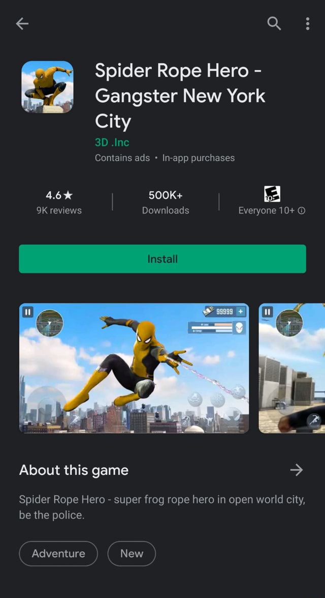 Spider Rope Hero Gangster New York City .Inc Contains ads Inapp