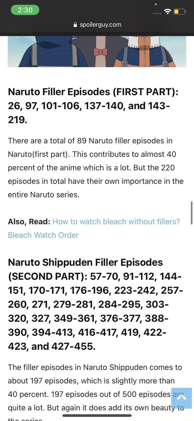 naruto episodes without fillers