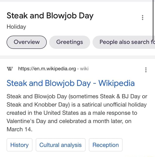 Steak and Blowjob Day Holiday Overview Greetings People also search W