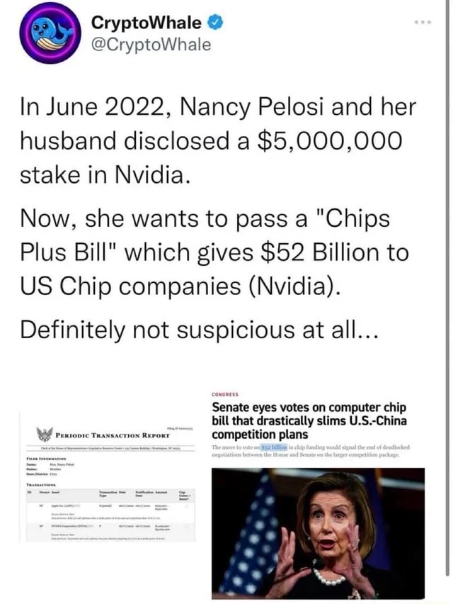 In June 2022, Nancy Pelosi and her husband disclosed a 5,000,000 stake