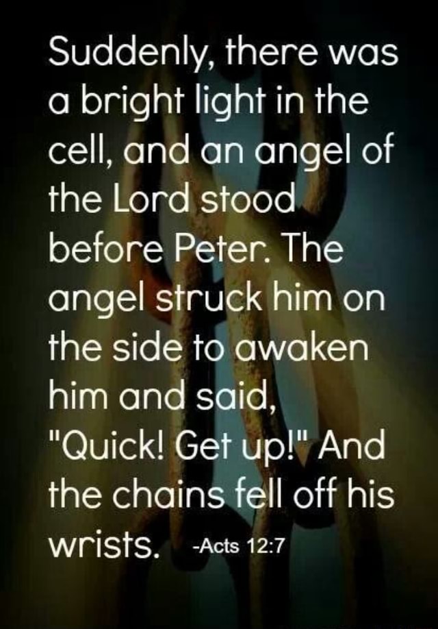 Suddenly, there was a bright light in the cell, and an angel of the