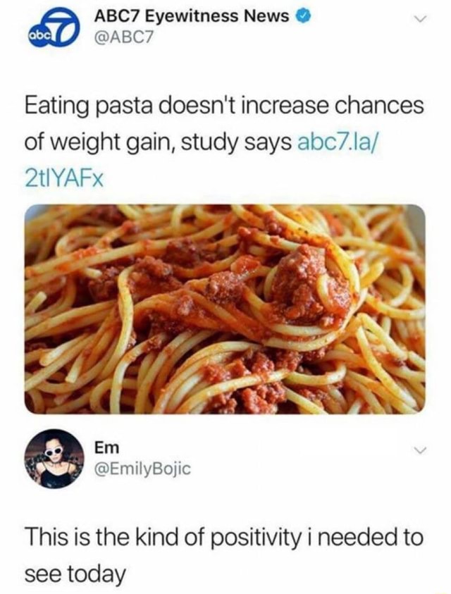 Eating pasta doesn't increase chances of weight gain, study says abc7