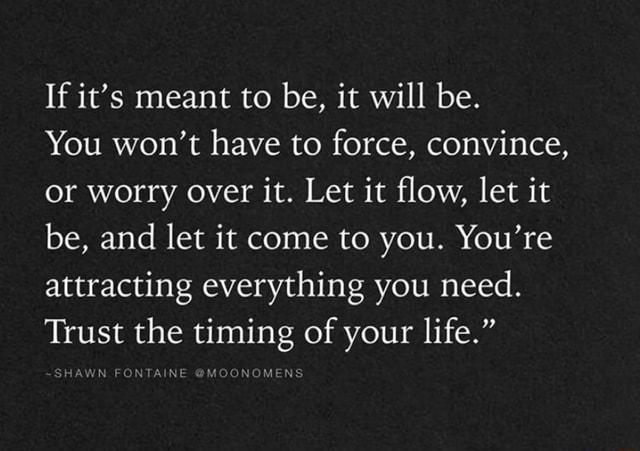 If It S Meant To Be It Will Be You Won T Have To Force Convince Or Worry Over It Let It Flow Let It Be And Let It Come To You You Re Attracting