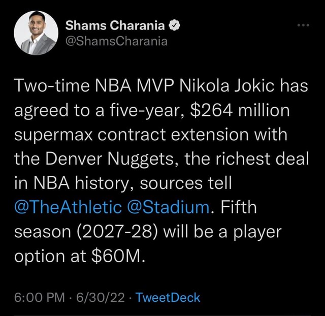 ) Shams Charania ShamsCharania ShamsCharania Twotime NBA MVP Nikola