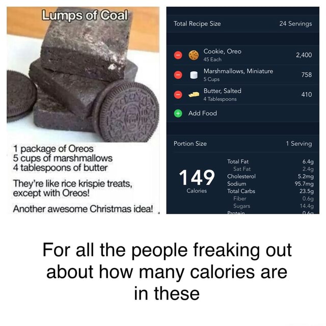 Total Recipe Size 24 Servings Cookie, Oreo of Coal Be 45 Each Marshmallows, Miniature Butter, S
