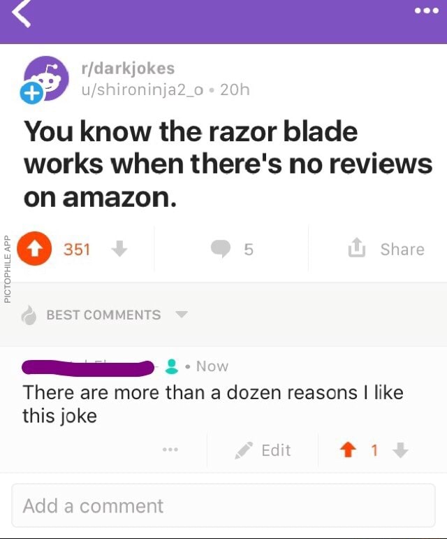 You Know The Razor Blade Works When There S No Reviews On Amazon ªv There Are More Than A Dozen Reasons I Like This Joke Ifunny