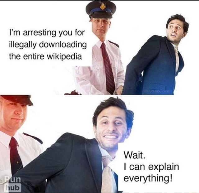 I'm arresting you for illegally downloading the entire wikipedia ...
