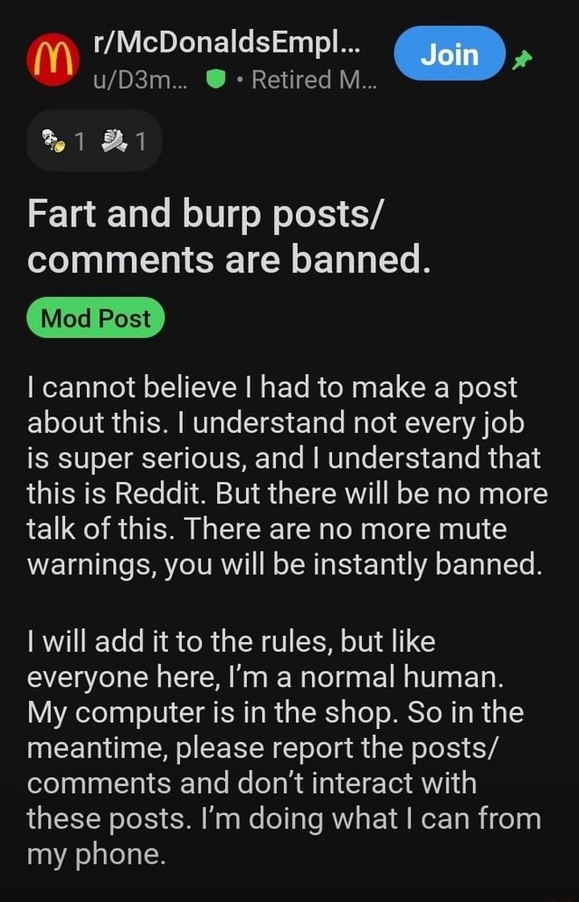 (Y\ Retired M... Join %1 Fart and burp posts/ comments are banned. I ...