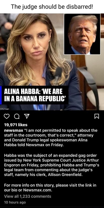 The Judge Should Be Disbarred! SS ALINA HABBA: 'WE ARE IN BANANA ...