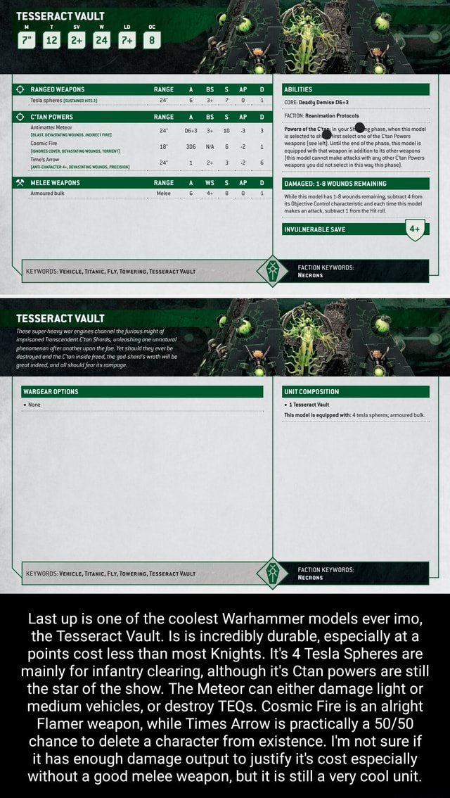 TESSERACT VAULT RANGED WEAPONS aP ABILITIES Tesla spheres {sustaneo 2