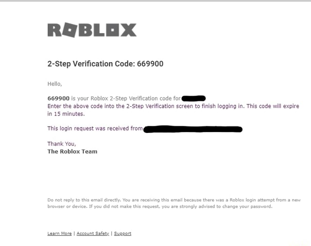 2-Step Verification Code: 669900 Hello, 669900 is your Roblox 2