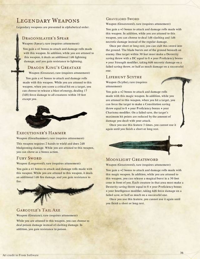 LEGENDARY WEAPONS Legendary weapons are presented in alphabetical order ...