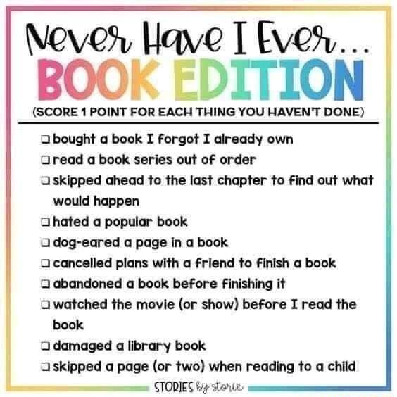 Never have I ever... Books Never, Have I Ever... BOOK EDITION (SCORE