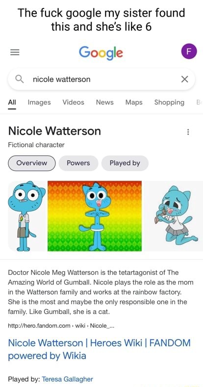 414px x 790px - The fuck google my sister found this and she's like 6 = Google nicole  watterson x All Images Videos News Maps Shopping Nicole Watterson Fictional  character Powers Played by Doctor Nicole Meg