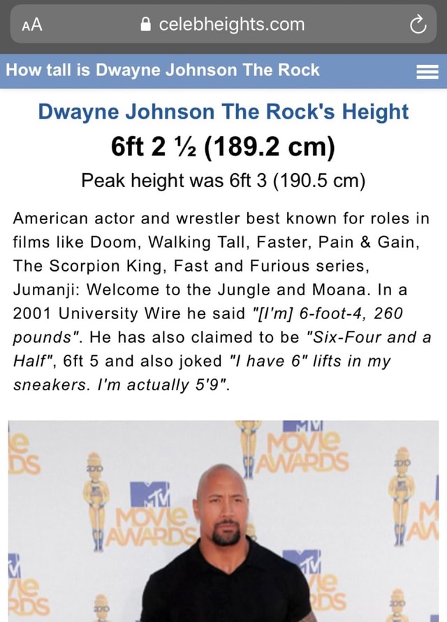 The Rock's Real Height: How Much Does Dwayne Johnson Weigh? - Sportsmanor