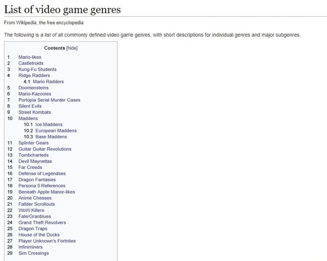 List of video game genres From Wikipedia, the free encyclopedia The ...