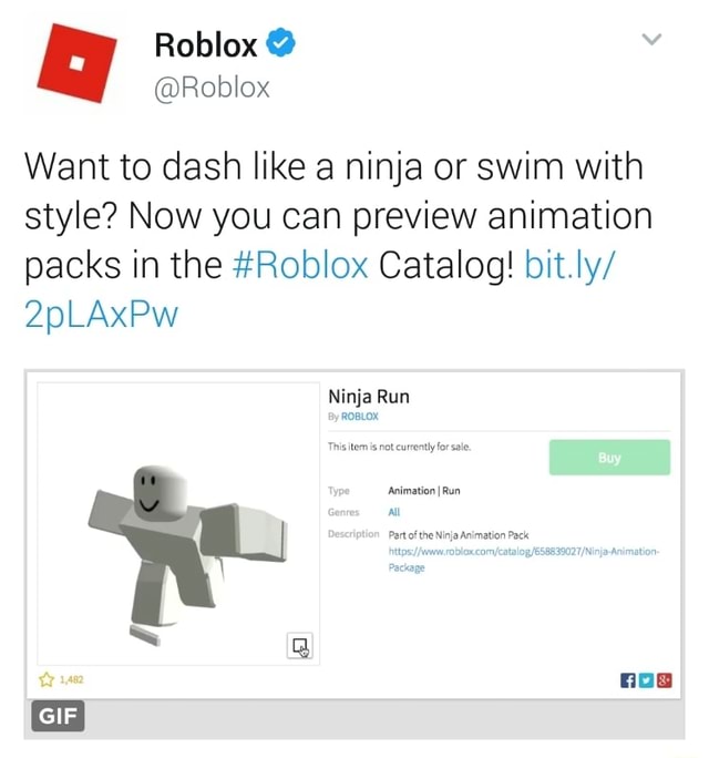 Want To Dash Like A Ninja Or Swim With Style Now You Can Preview Animation Packs In The Roblox Catalog Bit Ly 2plaxpw Ninja Run - roblox ninja animation package