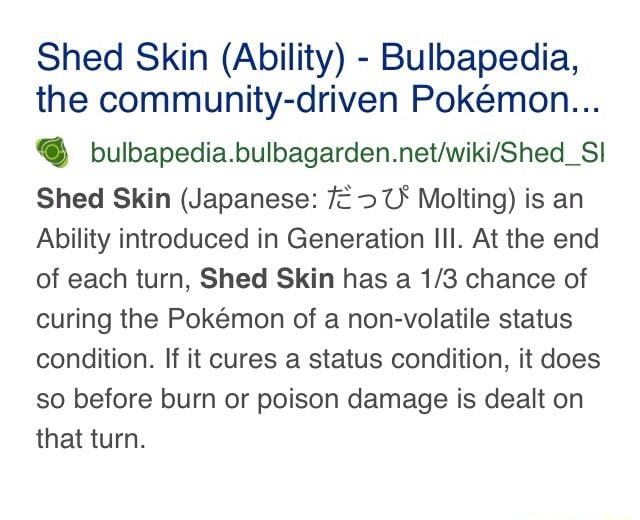 Shed Skin (Ability) Bulbapedia, the communitydriven Pokémon
