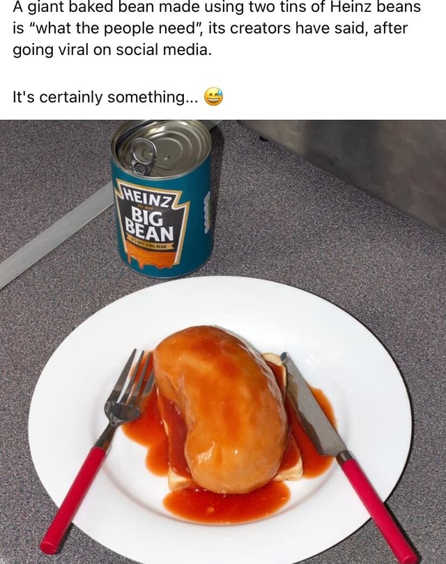 A giant baked bean made using two tins of Heinz beans is 