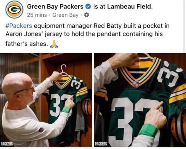 Green Bay Packers on X: #Packers equipment manager Red Batty built a  pocket in @Showtyme_33's jersey to hold the pendent containing his father's  ashes. 