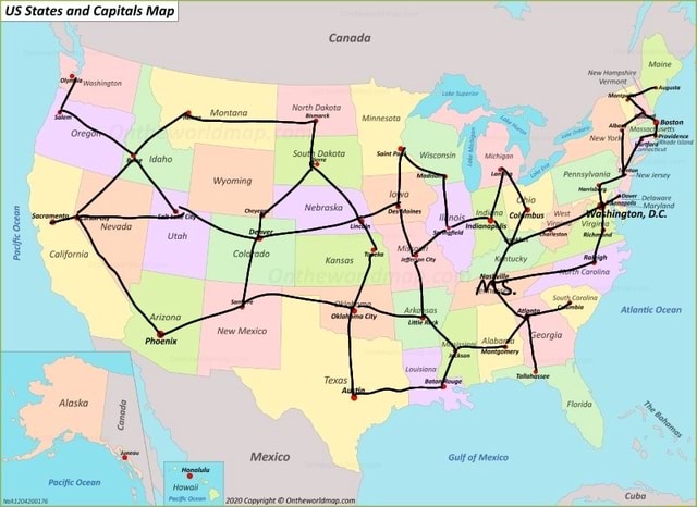 US States and Capitals Map Canada Wisconsin Wyoming fathington, Pacific ...