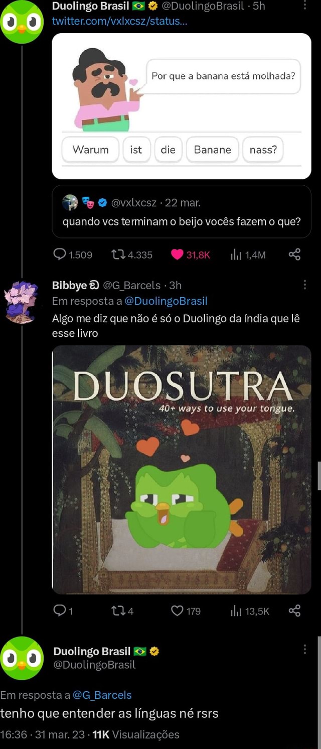 Duolingo Brasil & " DuolingoBrasil 6) twitter. Os Por que a banana