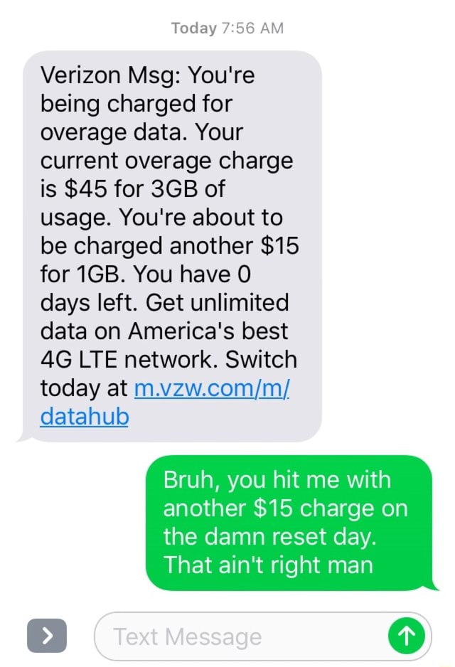 Today Verizon Msg You're being charged for overage data. Your current