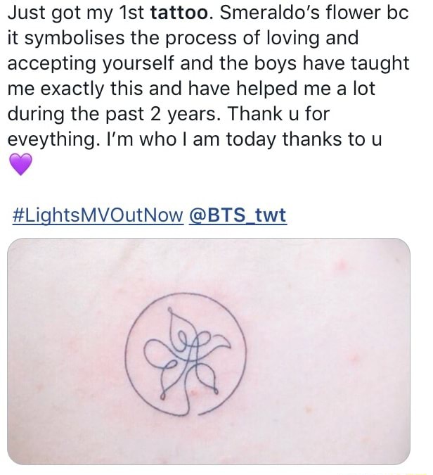Ive wanted a tattoo for the longest time and after discovering BTS I  finally did it This Love Yourself flower reminds me everyday that my  best is enough and to be forgiving