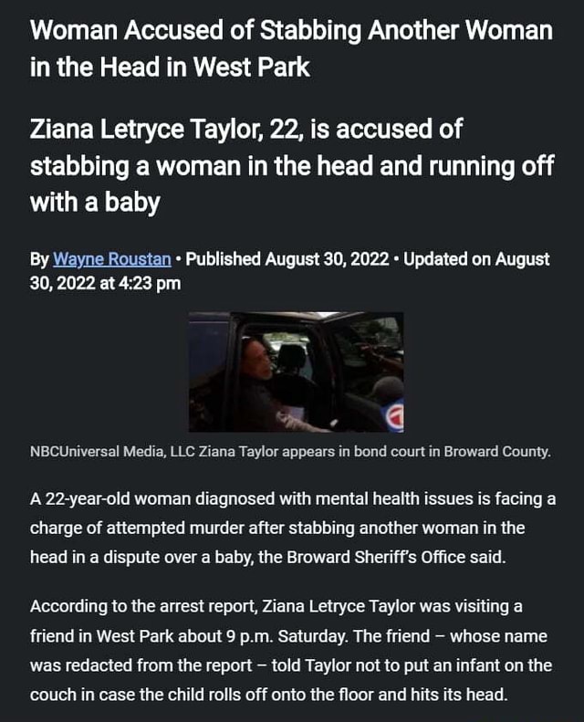 Woman Accused of Stabbing Another Woman in the Head in West Park Ziana ...
