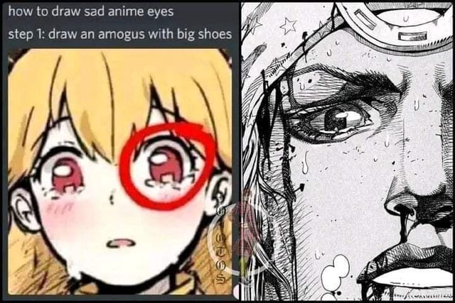 How to draw sad anime eyes step 1 draw an amogus with big shoes fl  iFunny