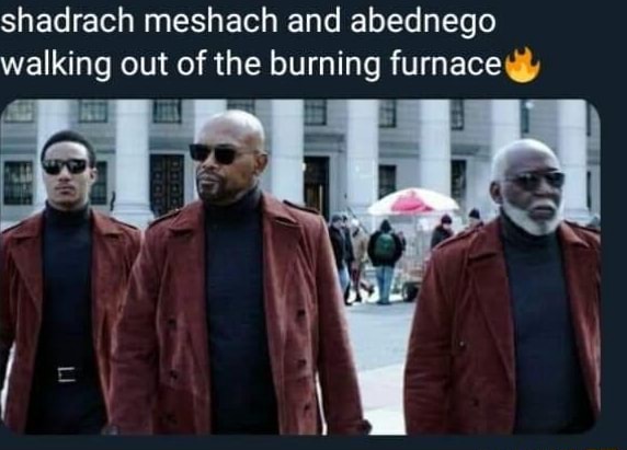 Shadrach meshach and abednego walking out of the burning furnace