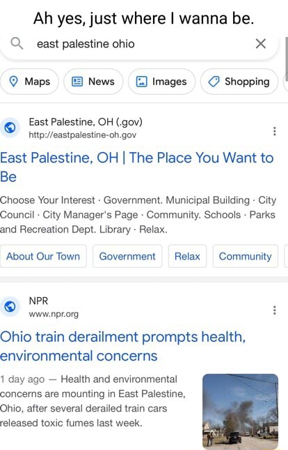 Ah yes, just where I wanna be. east palestine ohio x Q Maps News Images