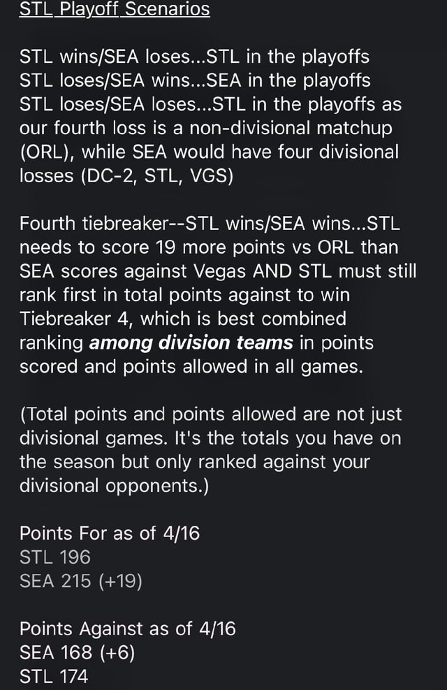 STL Playoff Scenarios STL Loses...STL In The Playoffs STL Wins...SEA In ...