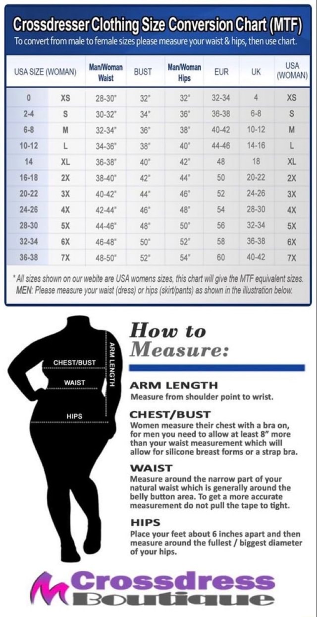 Crossdresser CIothing Size Conversion Chart (MTF) To convert from maie ...