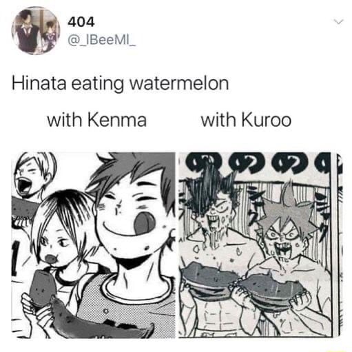 Hinata eating watermelon with Kenma with Kuroo - iFunny