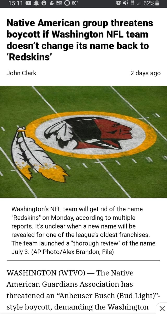 Washington NFL Football Team To Change the Name - Native American