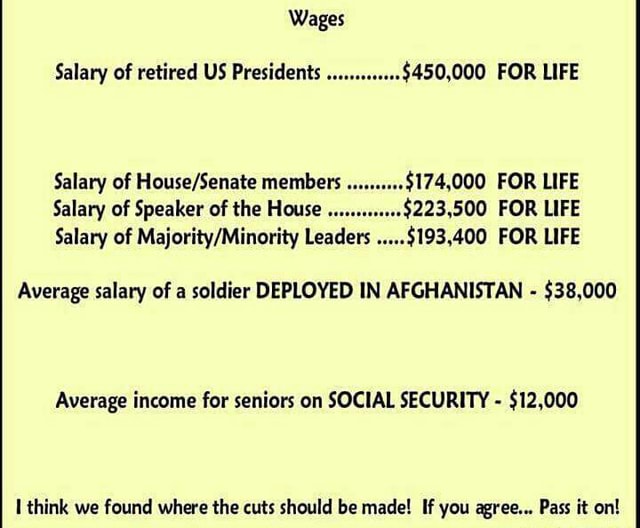 Salary of retired US Presidents.......... 450,000 FOR LIFE 5174.