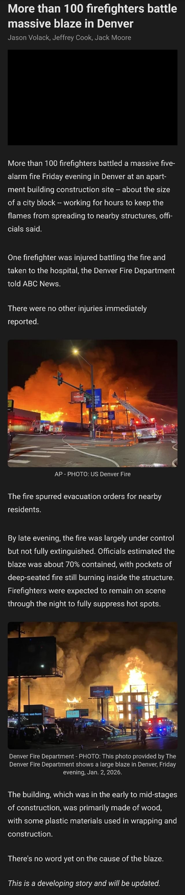 More than 100 firefighters battle massive blaze in Denver Jason Volack ...