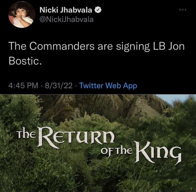 Nicki Jhabvala @NickiJhabvala The Commanders Are Signing LB Jon Bostic ...