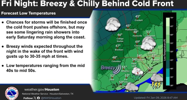 Fri Night: Breezy & Chilly Behind Cold Front Forecast Low Temperatures ...