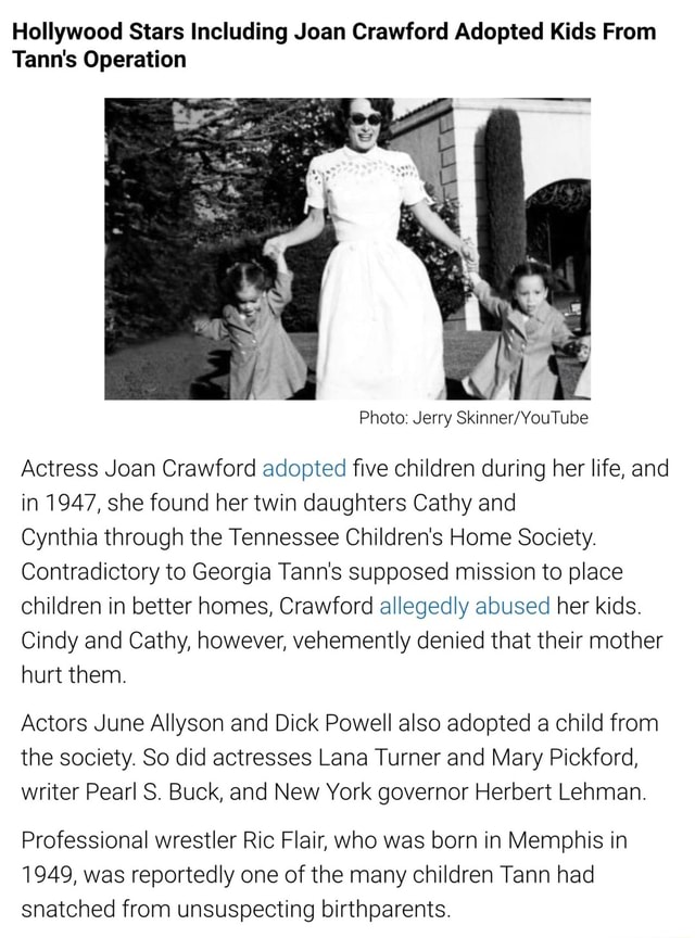 Hollywood Stars Including Joan Crawford Adopted Kids From Tann's ...