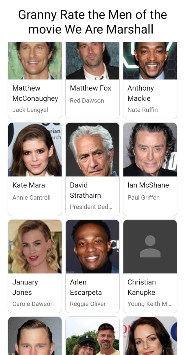 Granny Rate the Men of the movie We Are Marshall Matthew Matthew Fox ...