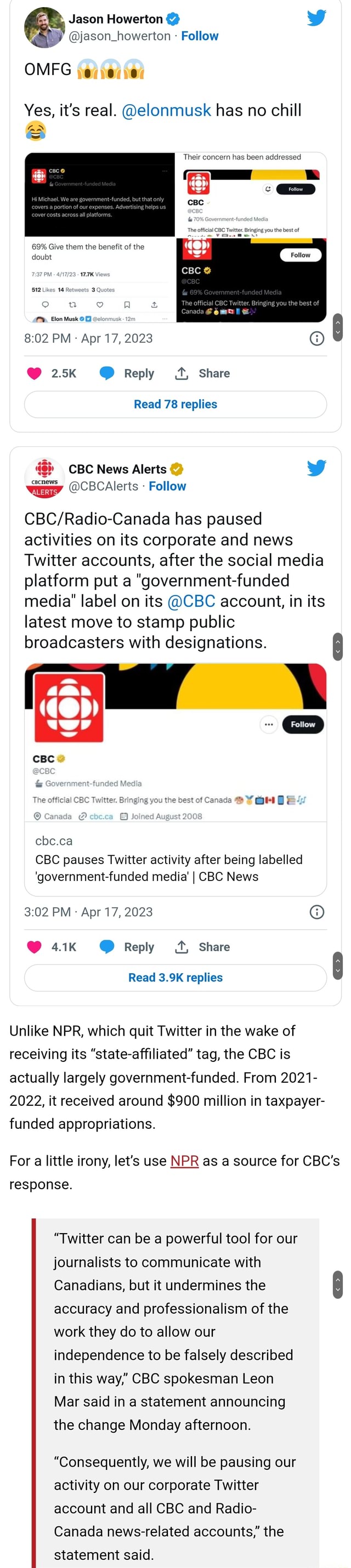 Did Twitter Label CBC's Account '69% Government-Funded Media